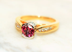 Natural Rubellite & Diamond Ring 14K Solid Gold 1.05tcw Pink Tourmaline Ring Womens Ring Engagement Ring Cocktail Ring Statement Ring Bridal