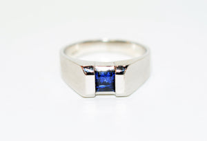 Natural Sapphire Ring 10K Solid White Gold .87ct Ring Solitaire Ring Men's Ring Gemstone Ring Birthstone Ring Cocktail Ring Statement Ring