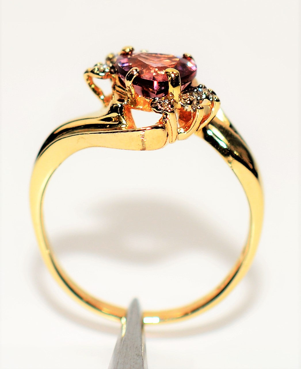 Natural Malaia Malaya Garnet & Diamond Ring 14K Solid Gold 1.10tcw Heart Ring Engagement Ring Gemstone Ring Women's Ring Estate Jewelry