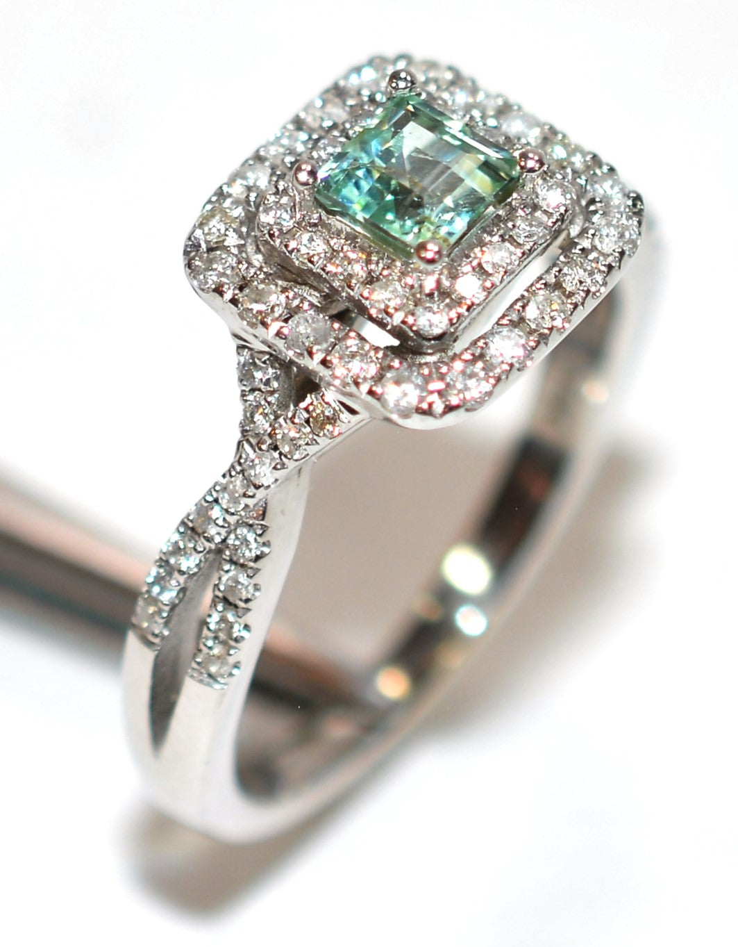 Natural Paraiba Tourmaline & Diamond Ring 10K White Gold .46tcw Blue Gemstone Engagement Bridal Wedding Cocktail Ring Statement Ring Estate