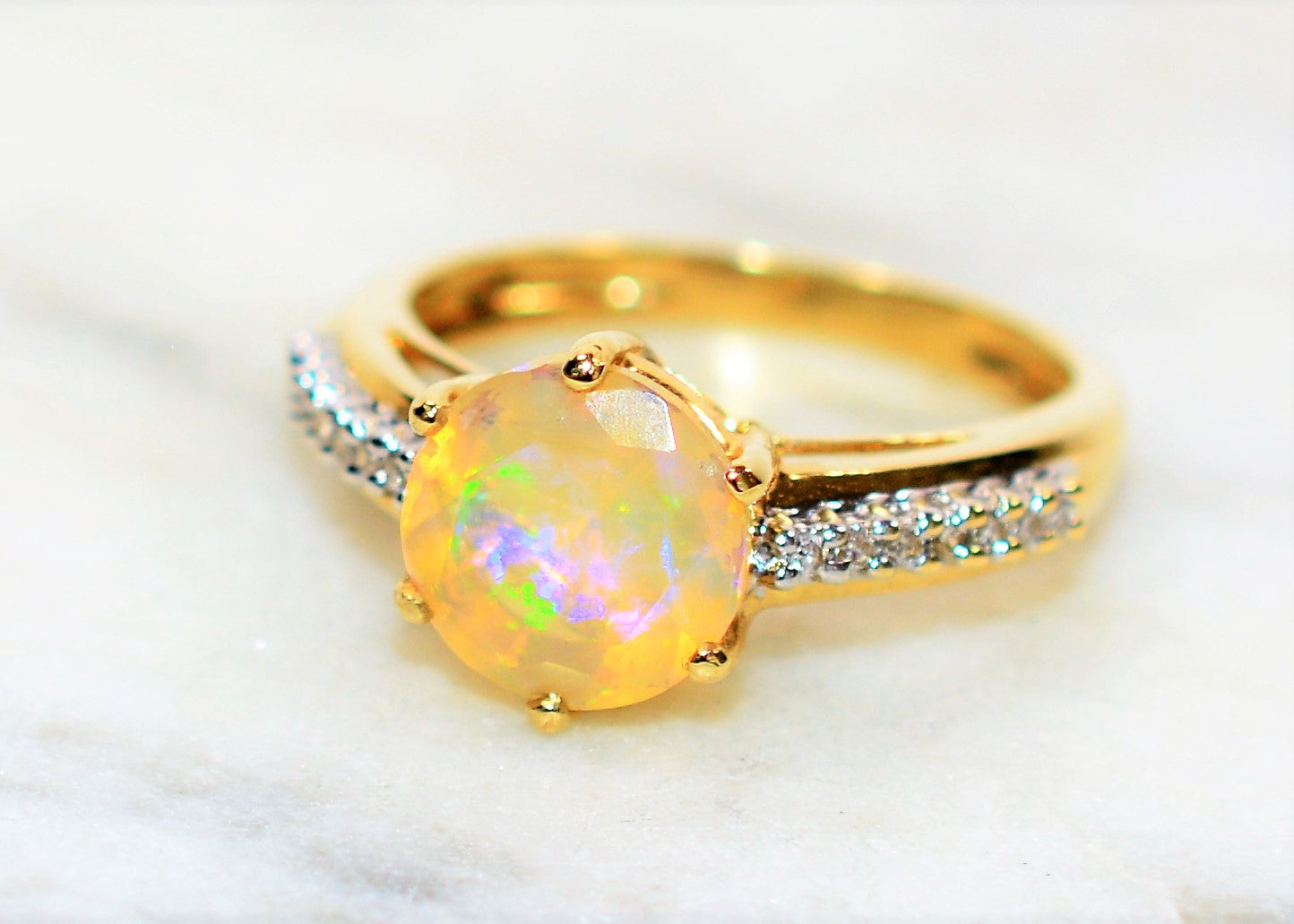 Natural Jelly Opal & Diamond Ring 14K Solid Gold 1.28tcw Gemstone Ring Women's Ring Birthstone Ring Engagement Ring Fine Jewelry Jewellery