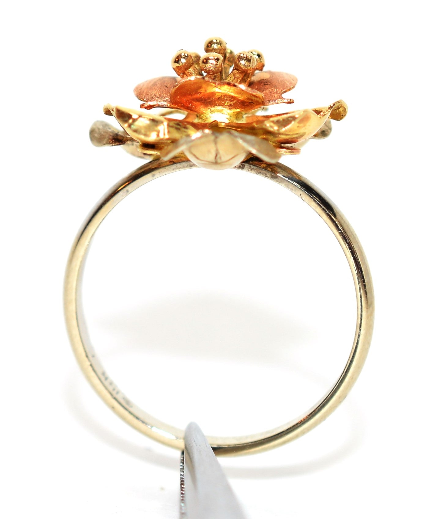 14K Solid Gold Ring Tri-Color Gold Rose Gold White Gold Flower Ring Floral Statement Estate Vintage Jewellery No Stone Made in Italy TriTone