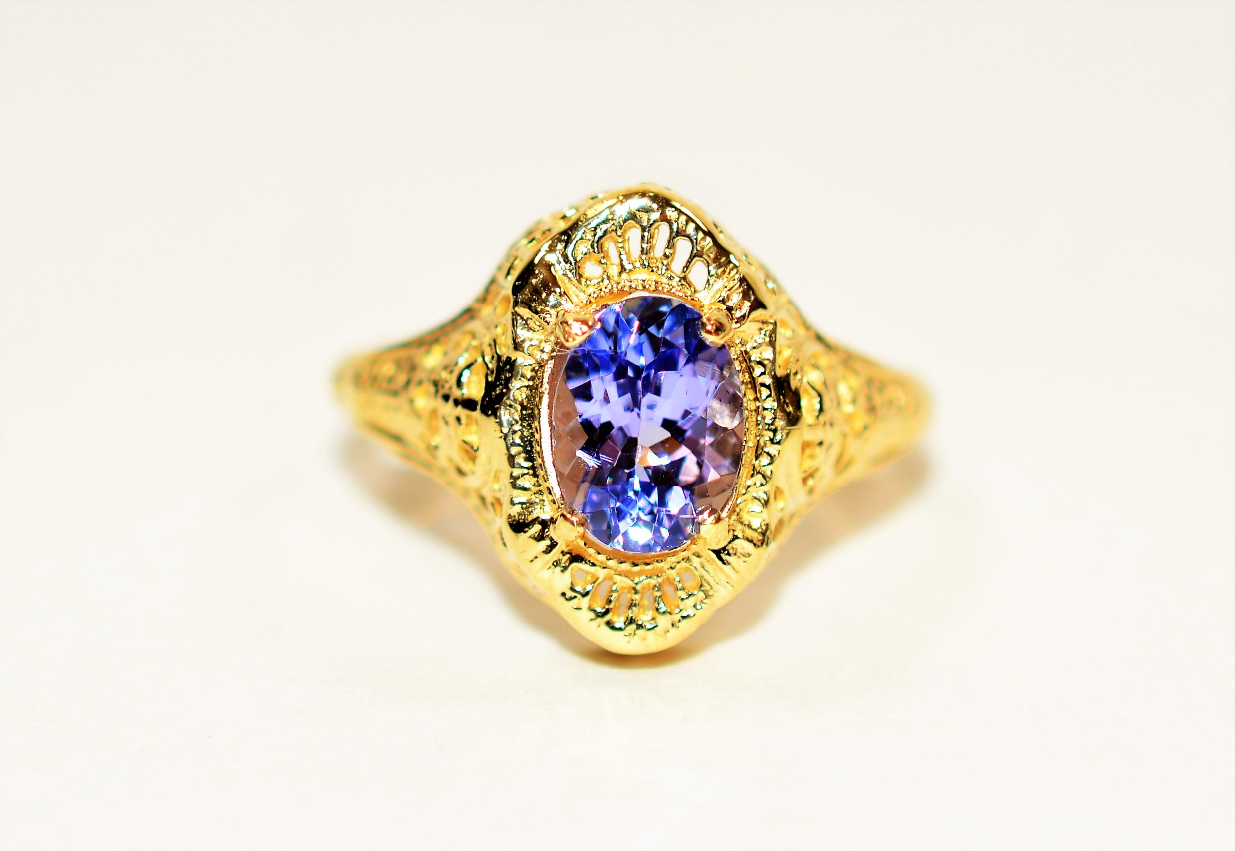 Natural Tanzanite Ring 10K Solid Gold 1.26ct Solitaire Ring Filigree Ring Statement Ring December Birthstone Ring Vintage Ring Antique Ring