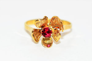 Natural Ruby Ring 14K Solid Gold .25ct Solitaire Ring Flower Ring July Birthstone Ring Floral Ring Red Ring Ladies Ring Women's Ring Vintage