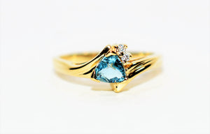 Natural Paraiba Tourmaline & Diamond Ring 14K Solid Gold .58tcw Trillion Gemstone Ring Estate Jewelry Jewellery Women's Ring Fine Jewelry