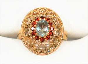 Natural Paraiba Tourmaline & Garnet Ring 10K Solid Gold 1.61tcw Gemstone Ring Women's Ring Ballerina Ring Vintage Jewelry Fine Jewellery