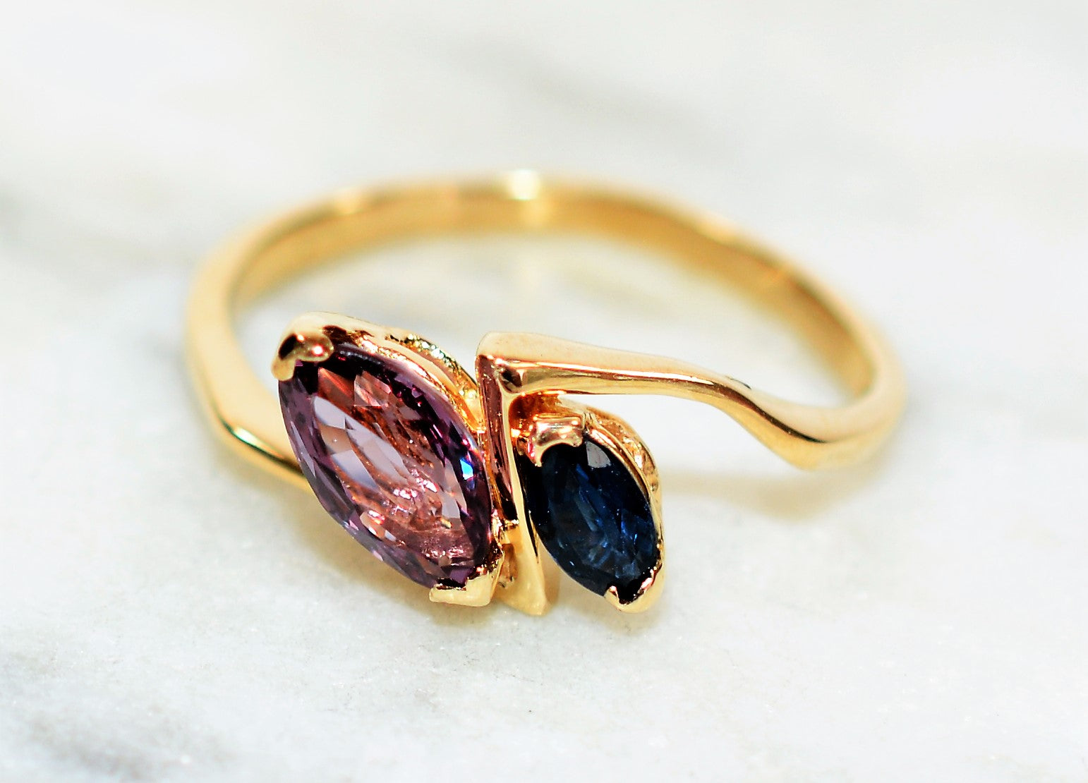 Natural Spinel & Blue Sapphire Ring 14K Solid Gold .75tcw Gemstone Ring Birthstone Ring Multistone Ring Statement Ring Women's Ring Jewelry