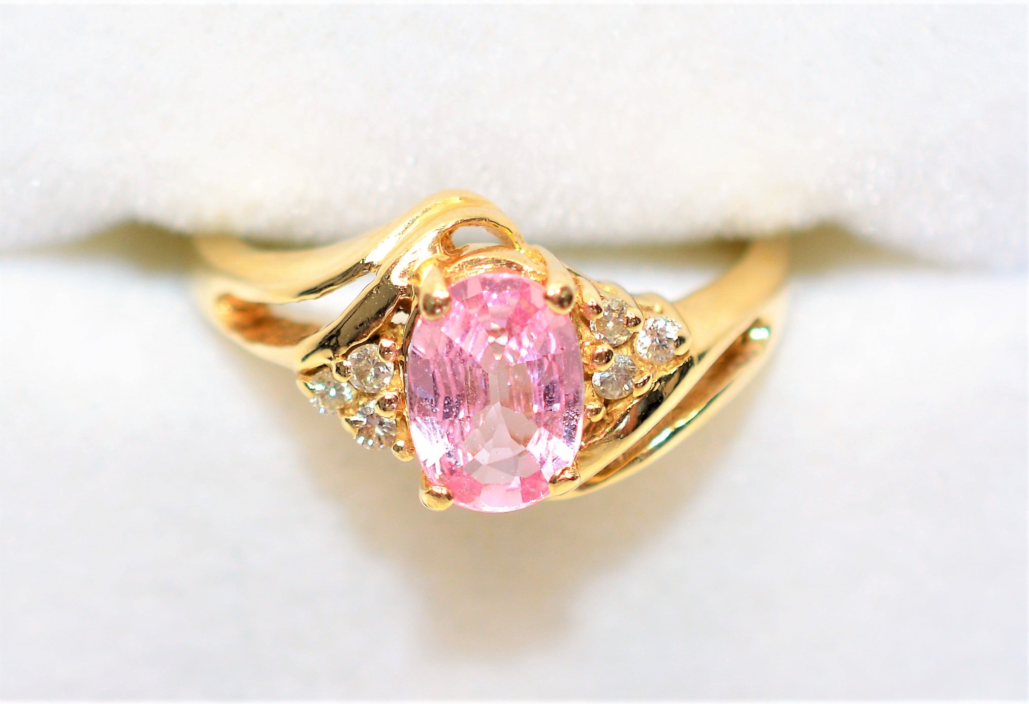 Natural Padparadscha Sapphire & Diamond Ring 14K Solid Gold .88tcw Statement Ring Vintage Ring September Birthstone Ring Ladies Womens Ring