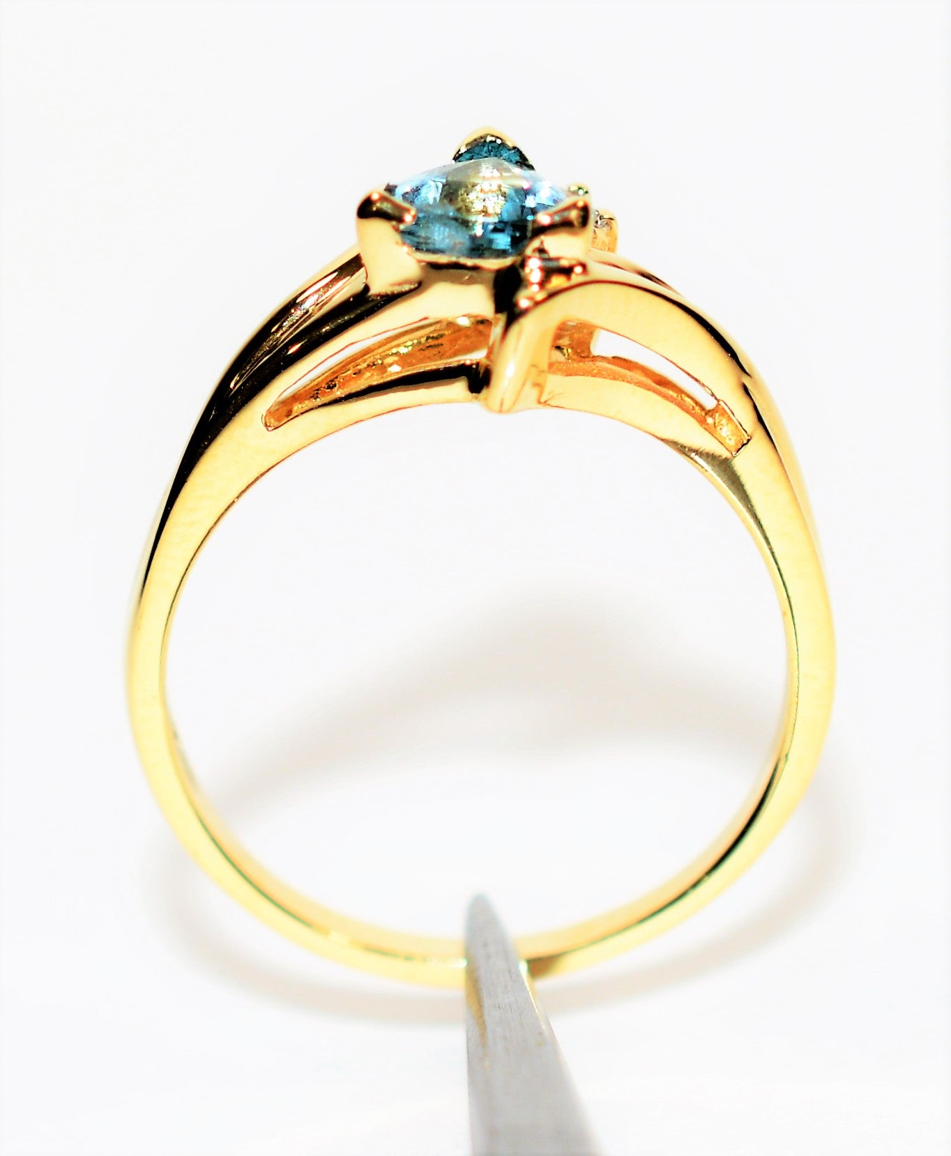 Natural Paraiba Tourmaline & Diamond Ring 14K Solid Gold .58tcw Trillion Gemstone Ring Estate Jewelry Jewellery Women's Ring Fine Jewelry