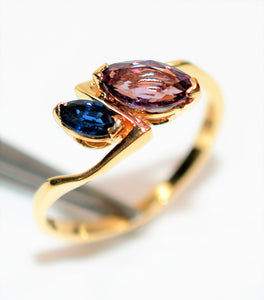 Natural Spinel & Blue Sapphire Ring 14K Solid Gold .75tcw Gemstone Ring Birthstone Ring Multistone Ring Statement Ring Women's Ring Jewelry