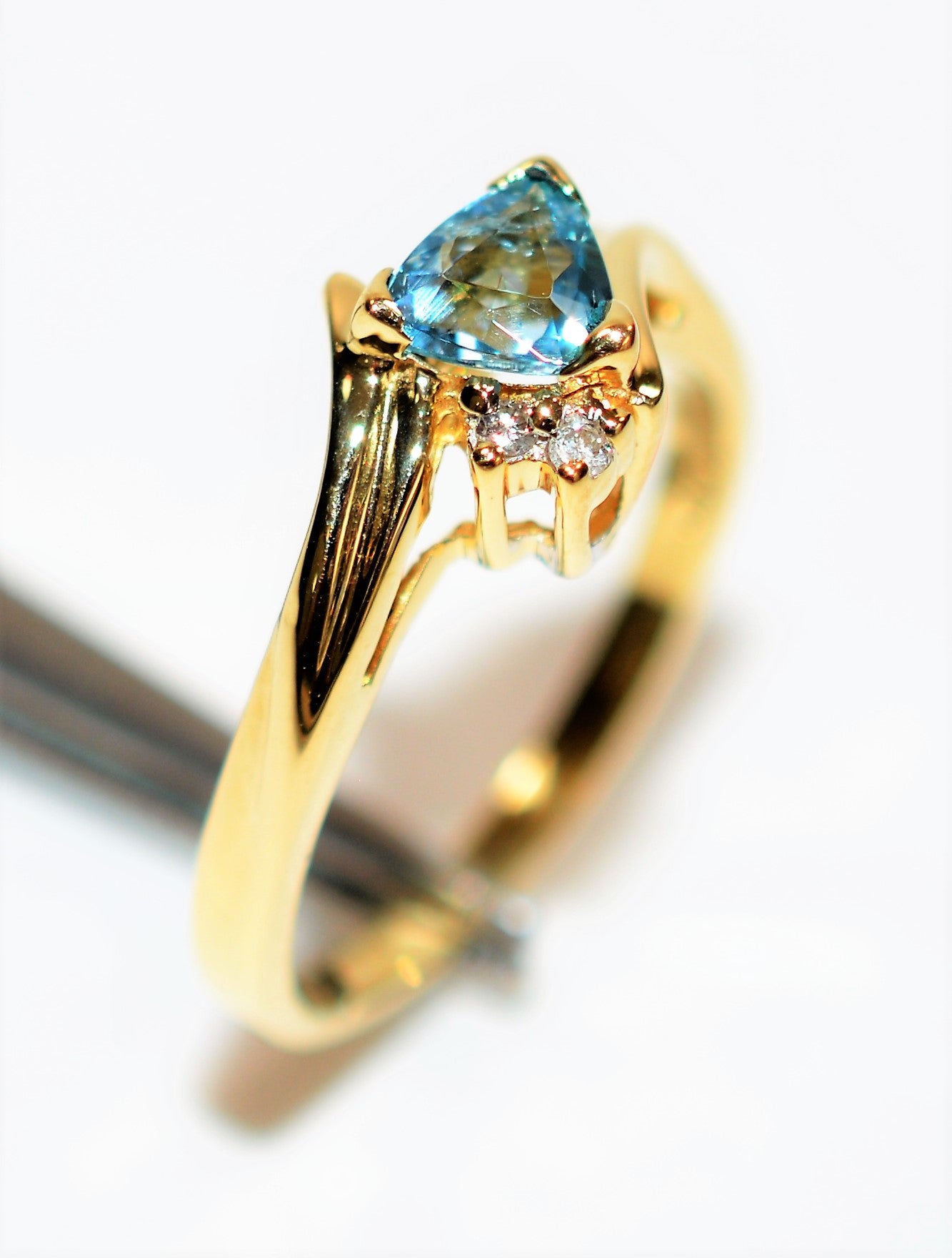 Natural Paraiba Tourmaline & Diamond Ring 14K Solid Gold .58tcw Trillion Gemstone Ring Estate Jewelry Jewellery Women's Ring Fine Jewelry