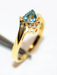 Natural Paraiba Tourmaline & Diamond Ring 14K Solid Gold .52tcw Trillion Gemstone Ring Estate Jewelry Jewellery Women's Ring Fine Jewelry