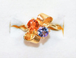 Natural Tanzanite & Padparadscha Sapphire Ring 10K Solid Gold 1tcw Bow Ring Tanzanite Ring Gemstone Ring Multistone Ring Birthstone Ring