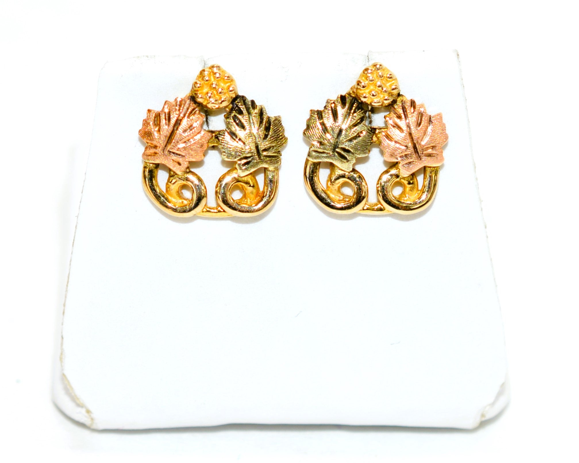 Black Hills Gold Earrings 10K Solid Gold Grape Leaf Earrings Tri-Color Gold Earrings South Dakota Gold Stud Earrings Estate Vintage American