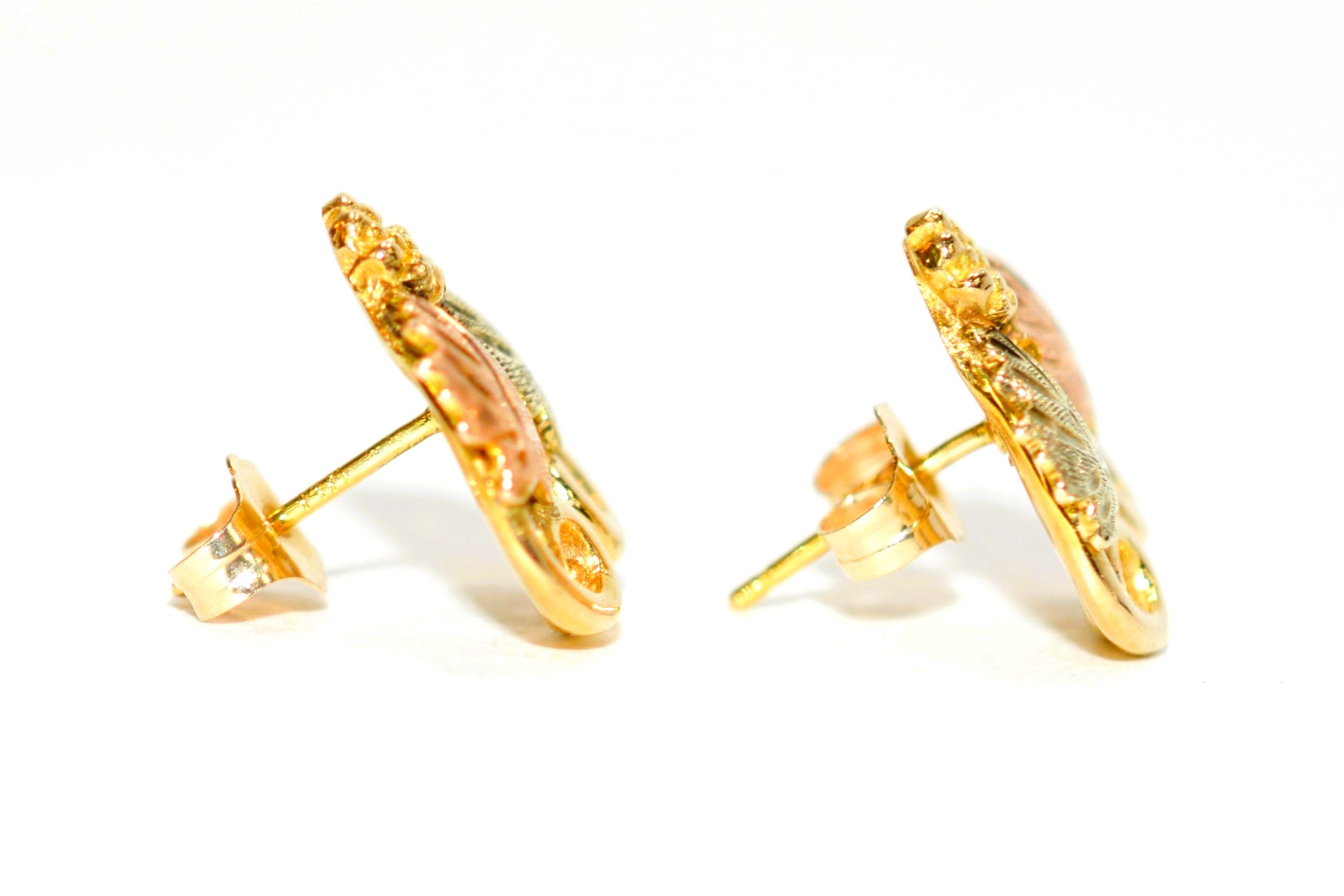 Black Hills Gold Earrings 10K Solid Gold Grape Leaf Earrings Tri-Color Gold Earrings South Dakota Gold Stud Earrings Estate Vintage American