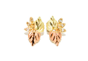 Natural Diamond Earrings 10K Solid Gold .03tcw Black Hills Gold Earrings Black Hills Dakota Jewelry Leaf Earrings Nature Earrings Tri Color