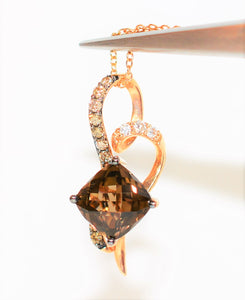 LeVian Natural Smoky Quartz & Diamond Pendant Necklace 14K Solid Rose Gold 2.45tcw LeVian Necklace Birthstone Necklace Designer Necklace