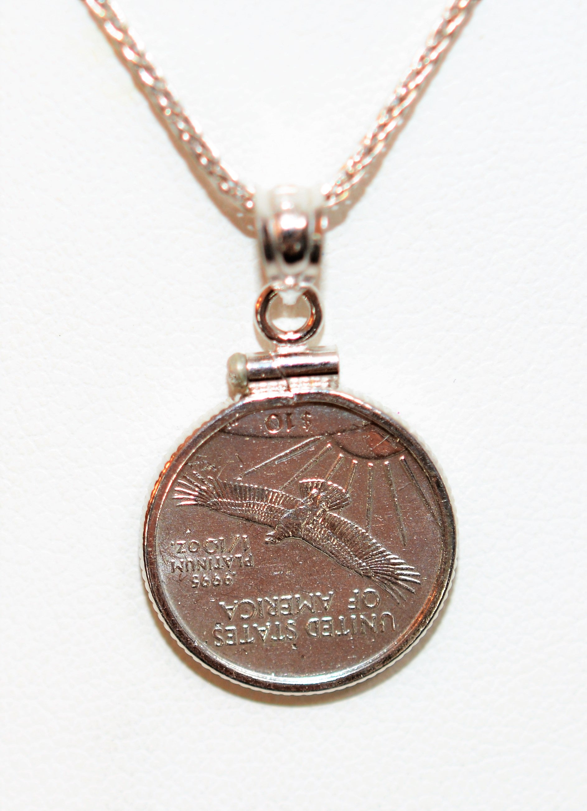 2000 American Platinum Eagle 10 Dollar Coin Necklace 14K Solid White Gold Necklace Coin Pendant Ingot Necklace Coin Jewelry Estate Jewelry