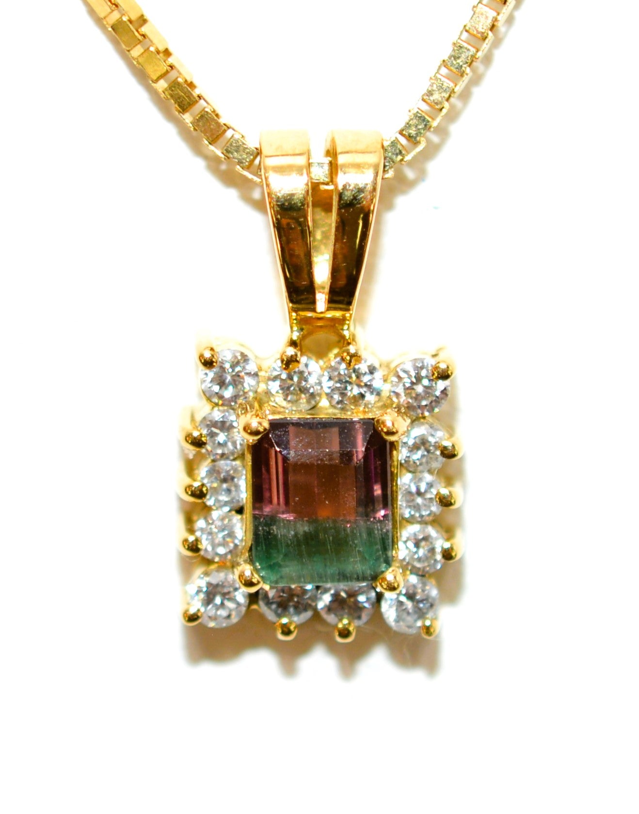 Natural Watermelon Tourmaline & Diamond Necklace 18K Solid Gold 1.21tcw Gemstone Pendant Womens Necklace Fine Jewelry Estate Jewelry Vintage