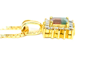 Natural Watermelon Tourmaline & Diamond Necklace 18K Solid Gold 1.09tcw Gemstone Pendant Womens Necklace Fine Jewelry Estate Jewelry Vintage