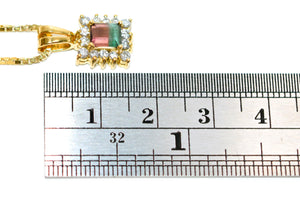 Natural Watermelon Tourmaline & Diamond Necklace 18K Solid Gold 1.21tcw Gemstone Pendant Womens Necklace Fine Jewelry Estate Jewelry Vintage