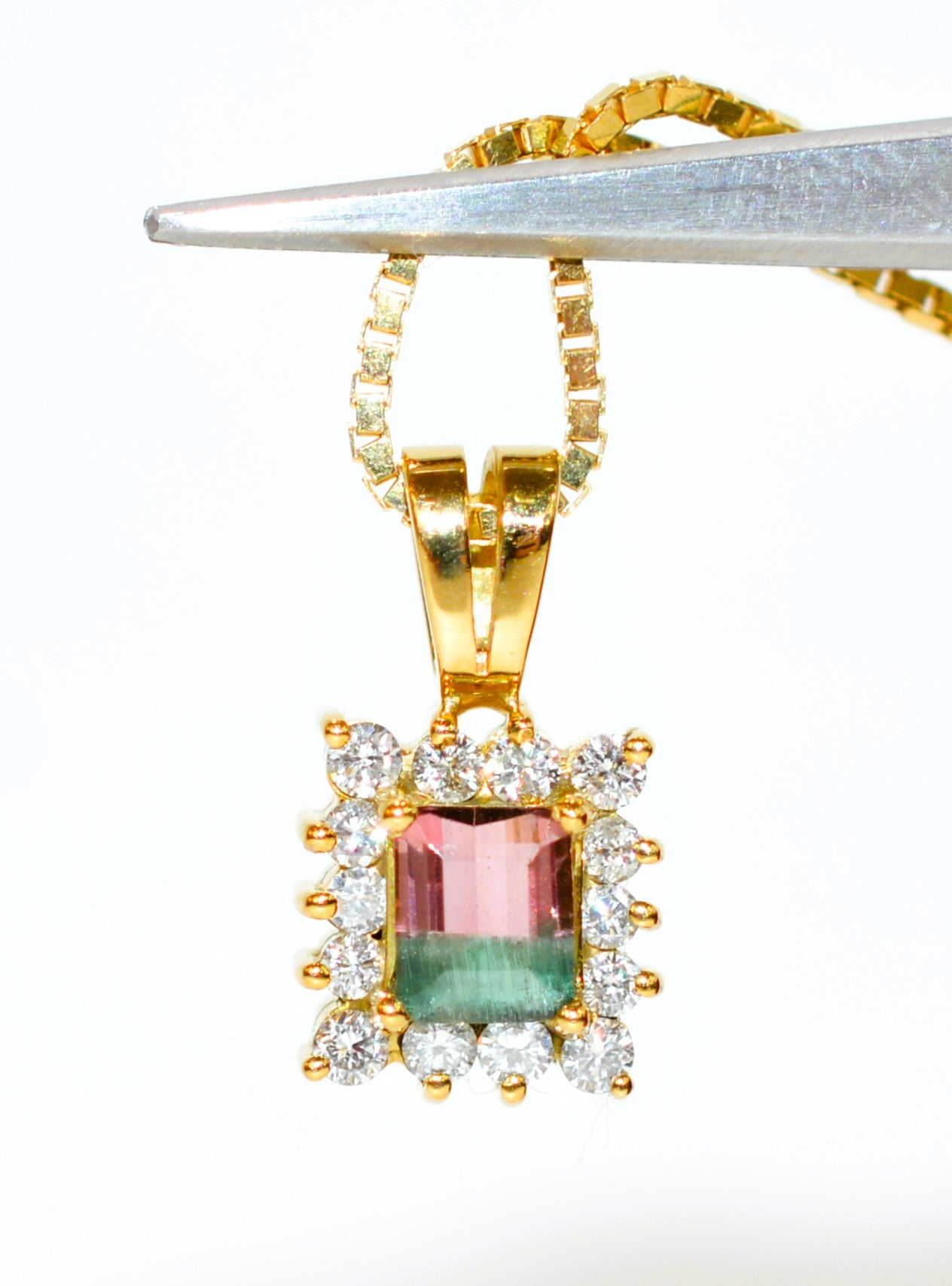 Natural Watermelon Tourmaline & Diamond Necklace 18K Solid Gold 1.09tcw Gemstone Pendant Womens Necklace Fine Jewelry Estate Jewelry Vintage