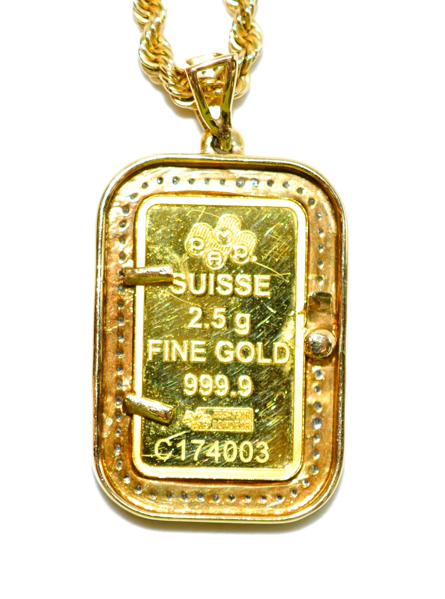 Lady Fortuna Pamp Suisse 2.5g Gold Bar Coin Necklace 14K Solid Gold .31tcw Diamond Necklace Bullion Coin Ingot Pendant Necklace Jewellery
