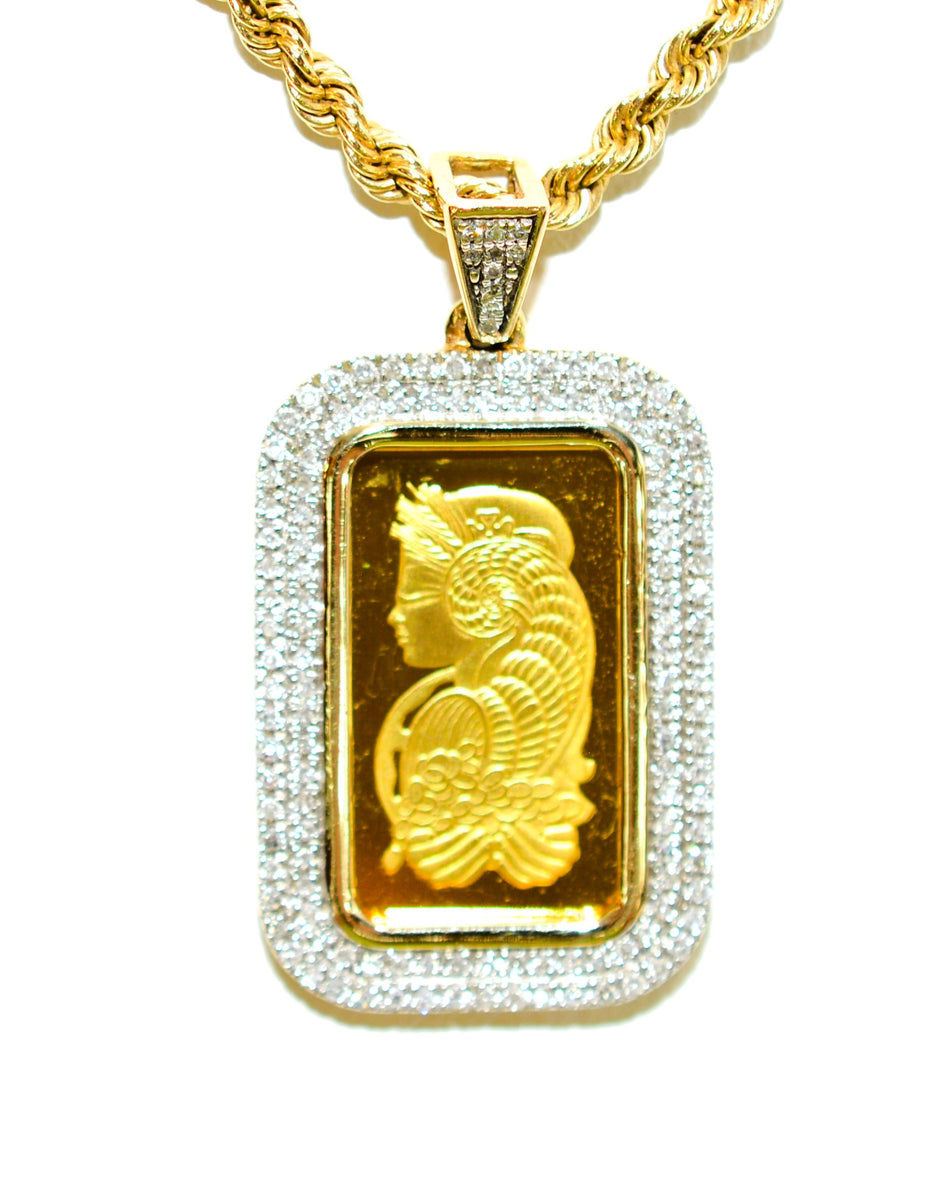 Lady Fortuna Pamp Suisse 2.5g Gold Bar Coin Necklace 14K Solid Gold .3 ...