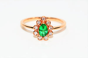 LeVian Natural Colombian Emerald & Diamond Ring 14K Rose Gold .44tcw Engagement Ring Statement Ring LeVian Bridal Jewelry Gemstone Ring Fine