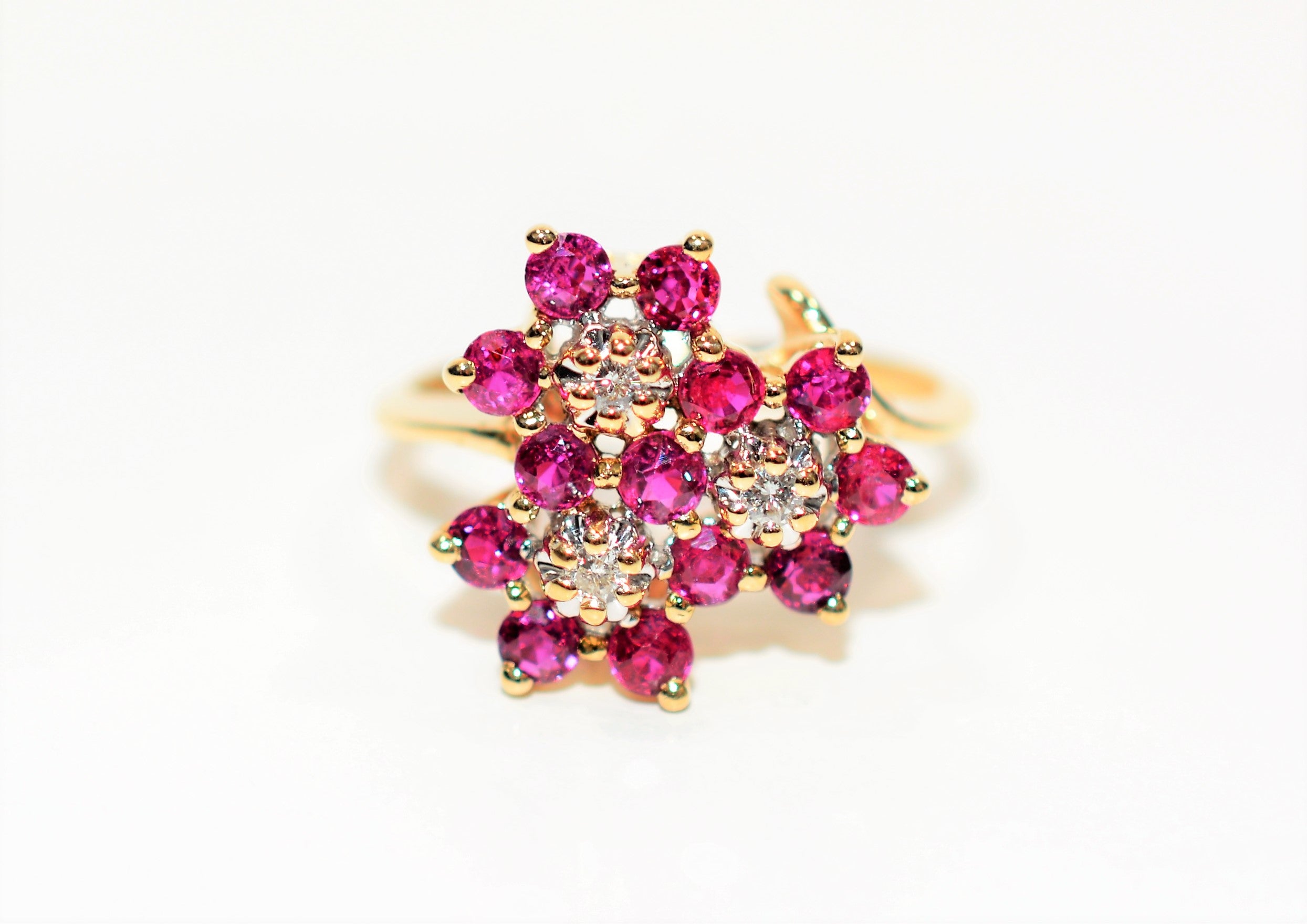Natural Ruby & Diamond Ring 14K Solid Gold .87tcw Ruby Ring Flower Ring Ladies Ring Gemstone Ring Cluster Ring  Womens Ring Red Ring Jewelry