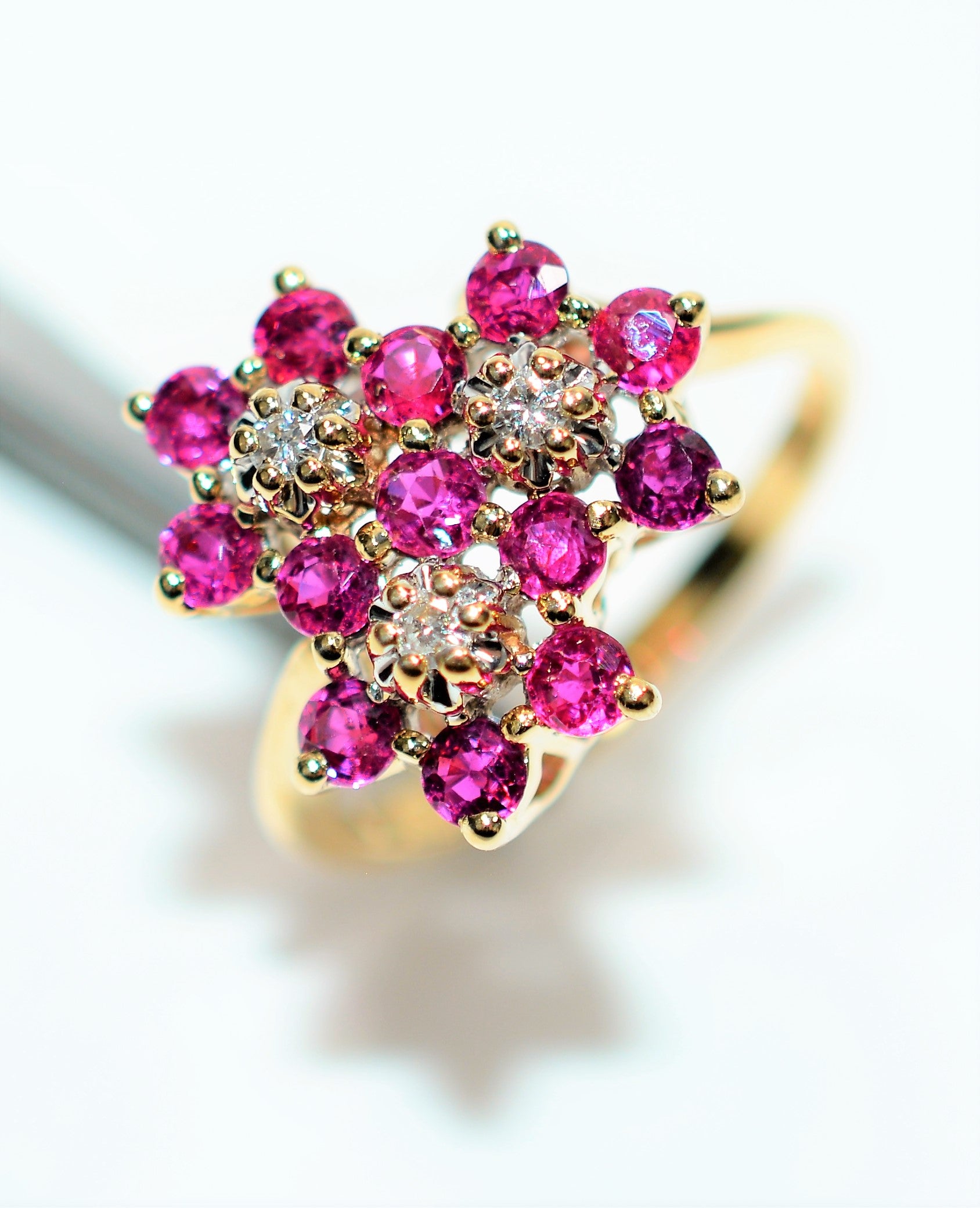 Natural Ruby & Diamond Ring 14K Solid Gold .87tcw Ruby Ring Flower Ring Ladies Ring Gemstone Ring Cluster Ring  Womens Ring Red Ring Jewelry