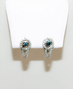 Natural Fancy Blue Diamond Earrings 14K Solid White Gold .48tcw Gemstone Earrings Hoop Earrings Drop Earrings Statement Cocktail Earrings
