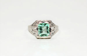 Natural Colombian Emerald Ring 10K Solid White Gold 1.85ct Solitaire Ring Antique Ring Vintage Ring Estate Jewelry Cocktail Ring Statement