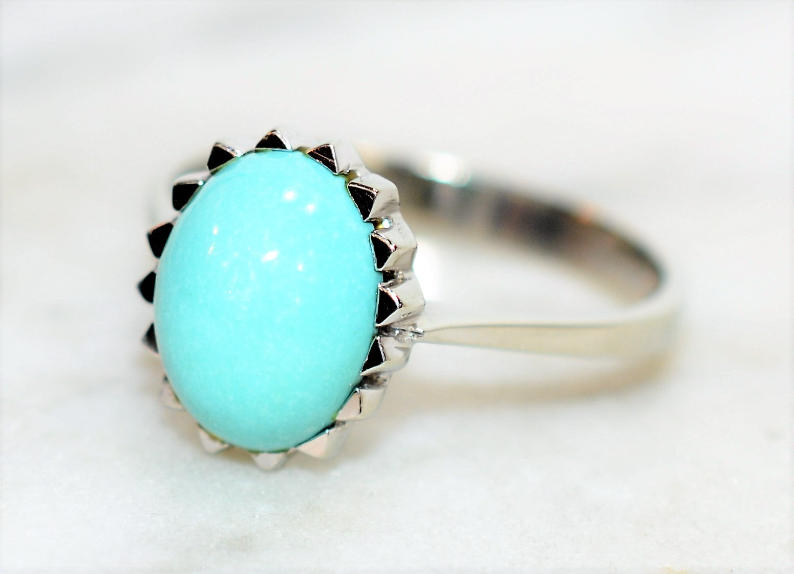 Natural Turquoise Ring 18K Solid White Gold Ring Solitaire Ring Birthstone Ring Blue Ring Cocktail Ring Statement Ring Estate Women's Ring