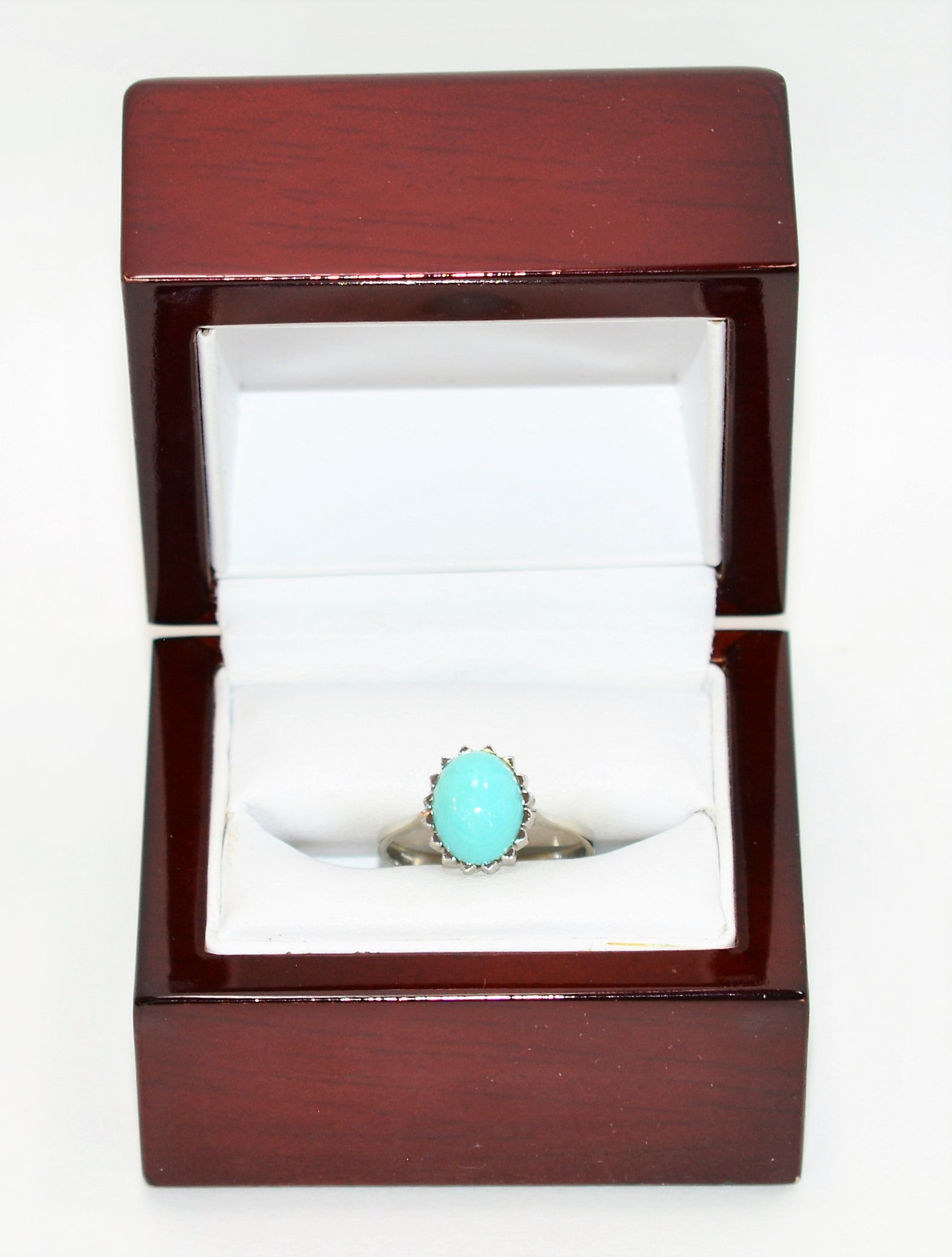 Natural Turquoise Ring 18K Solid White Gold Ring Solitaire Ring Birthstone Ring Blue Ring Cocktail Ring Statement Ring Estate Women's Ring