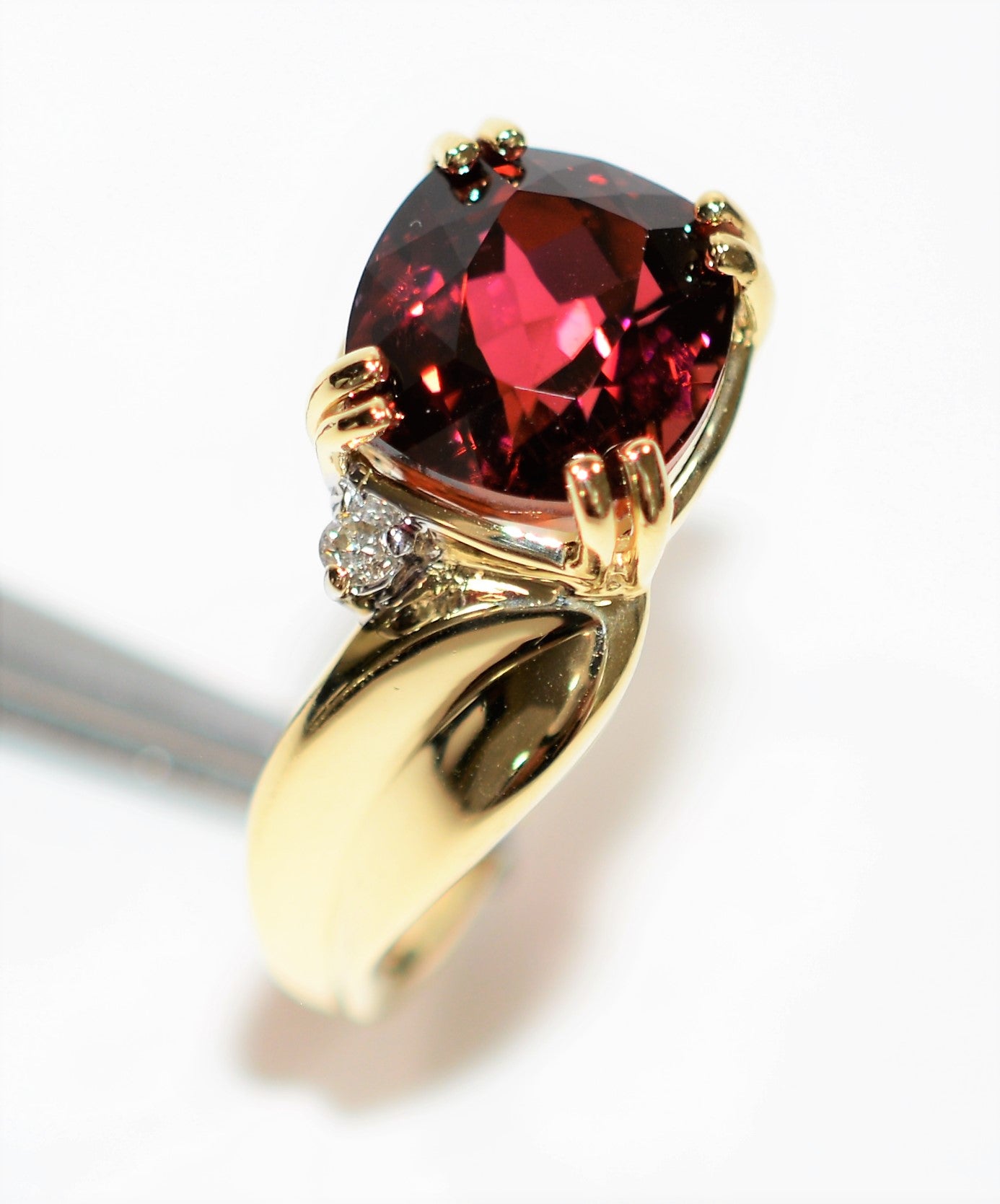 Natural Rubellite & Diamond Ring 14K Solid Gold 4.29tcw Pink Tourmaline Ring Statement Ring Women's Ring Birthstone Ring Gemstone Ring Estate