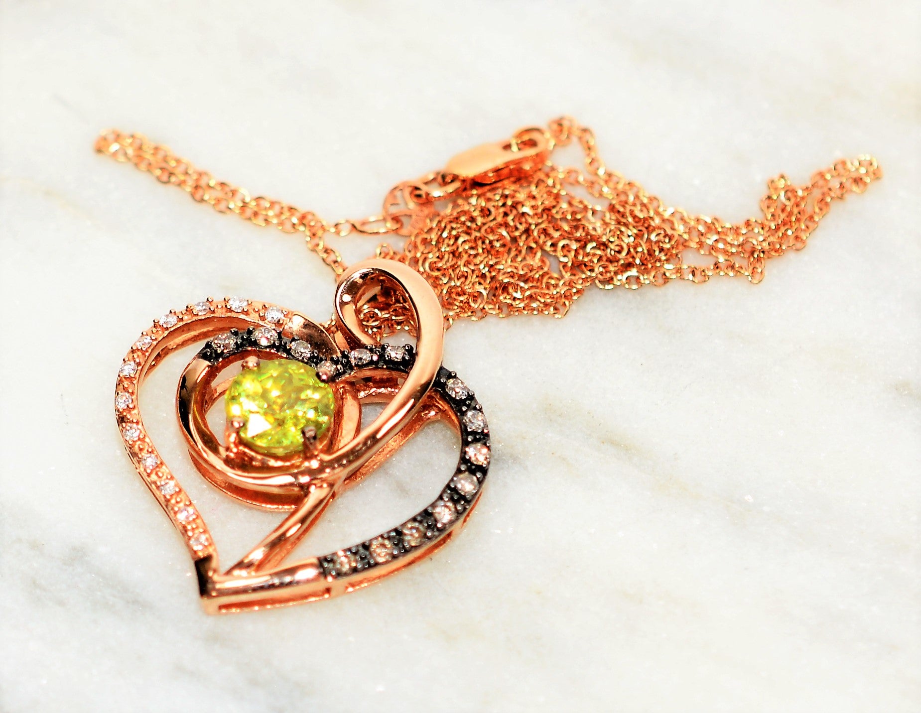 LeVian Natural Sphene & Diamond Necklace 14K Solid Rose Gold .96tcw Heart Necklace Limited Edition Necklace LeVian Bridal Titanite Necklace