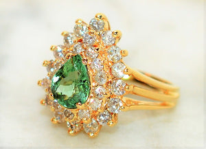 Natural Paraiba Tourmaline & Diamond Ring 14K Solid Gold 2.03tcw Cluster Ring Statement Ring Diamond Halo Gemstone Ring Engagement Ring