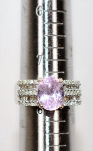 Natural Kunzite & Diamond Ring 18K Solid White Gold 5.74tcw Kunzite Ring Pink Ring Cocktail Ring Statement Ring Vintage Ring Estate Jewelry