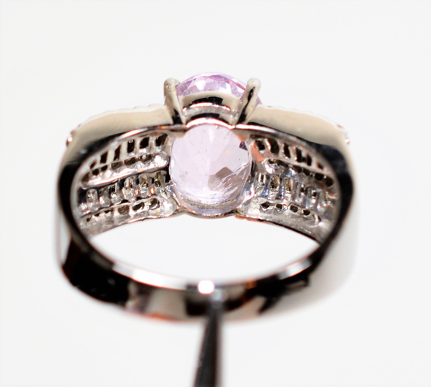 Natural Kunzite & Diamond Ring 18K Solid White Gold 5.74tcw Kunzite Ring Pink Ring Cocktail Ring Statement Ring Vintage Ring Estate Jewelry