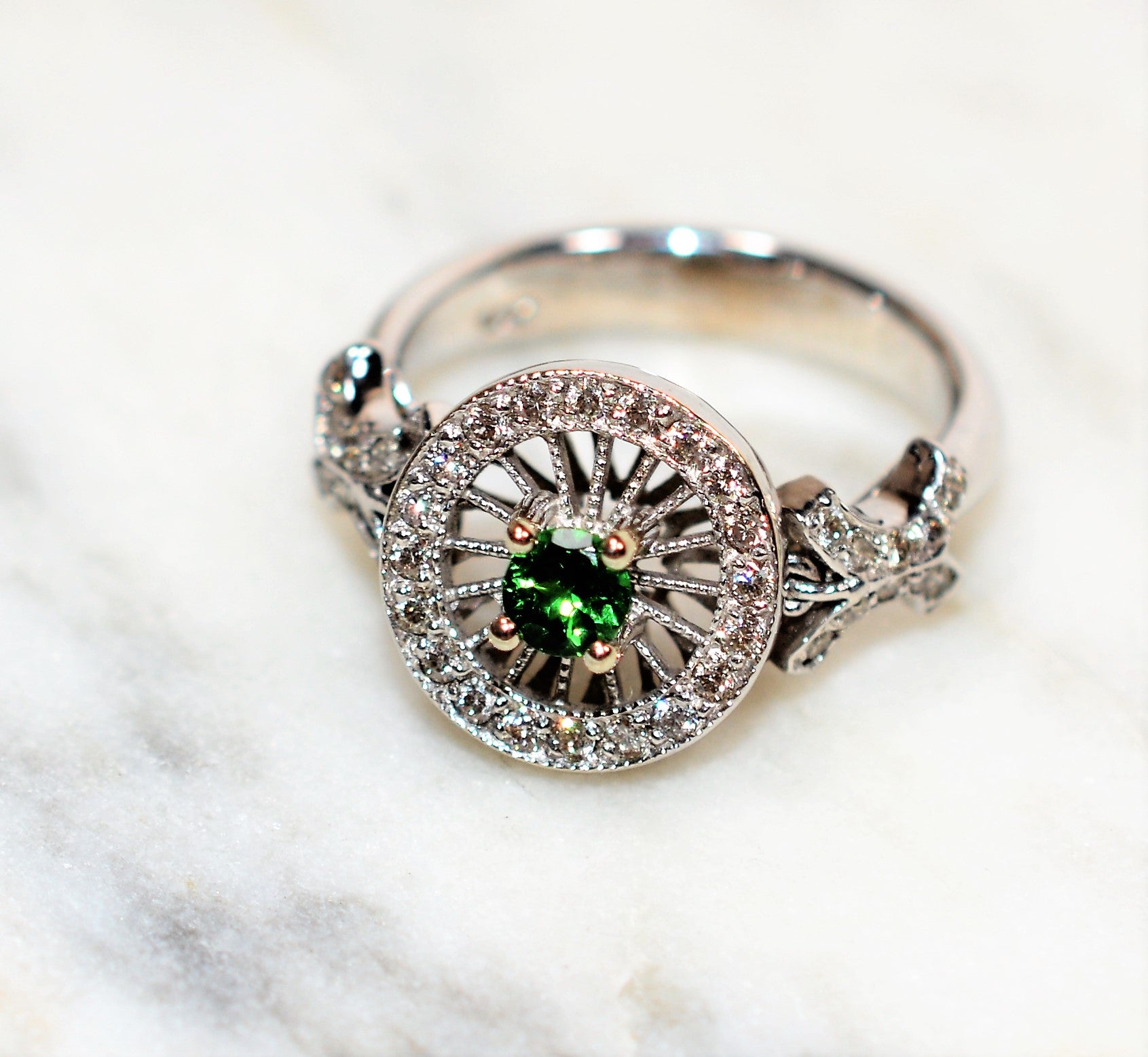 Natural Tsavorite Garnet & Diamond Ring 14K Solid White Gold .65tcw Green Ring Gemstone Ring Cocktail Ring Garnet Ring Ladies Estate Jewelry