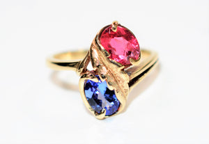 Natural Tanzanite & Rubellite Ring 10K Solid Gold 1.38tcw Gemstone Ring Multistone Ring Statement Ring Fashion Ring Fine Jewellery Vintage