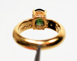Natural Green Sapphire & Diamond Ring 18K Solid Gold 1.57tcw Gemstone Ring Vintage Ring Statement Ring Birthstone Ring Green Engagement Ring