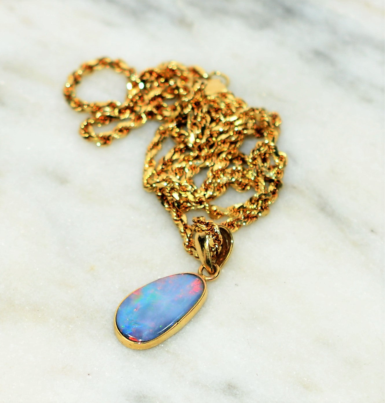 Natural Ethiopian Opal Necklace 14K Solid Gold 1.78ct Pendant Necklace October Birthstone Necklace Statement Women's Necklace Fine Jewelry