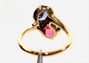 Natural Tanzanite & Rubellite Ring 10K Solid Gold 1.38tcw Gemstone Ring Multistone Ring Statement Ring Fashion Ring Fine Jewellery Vintage