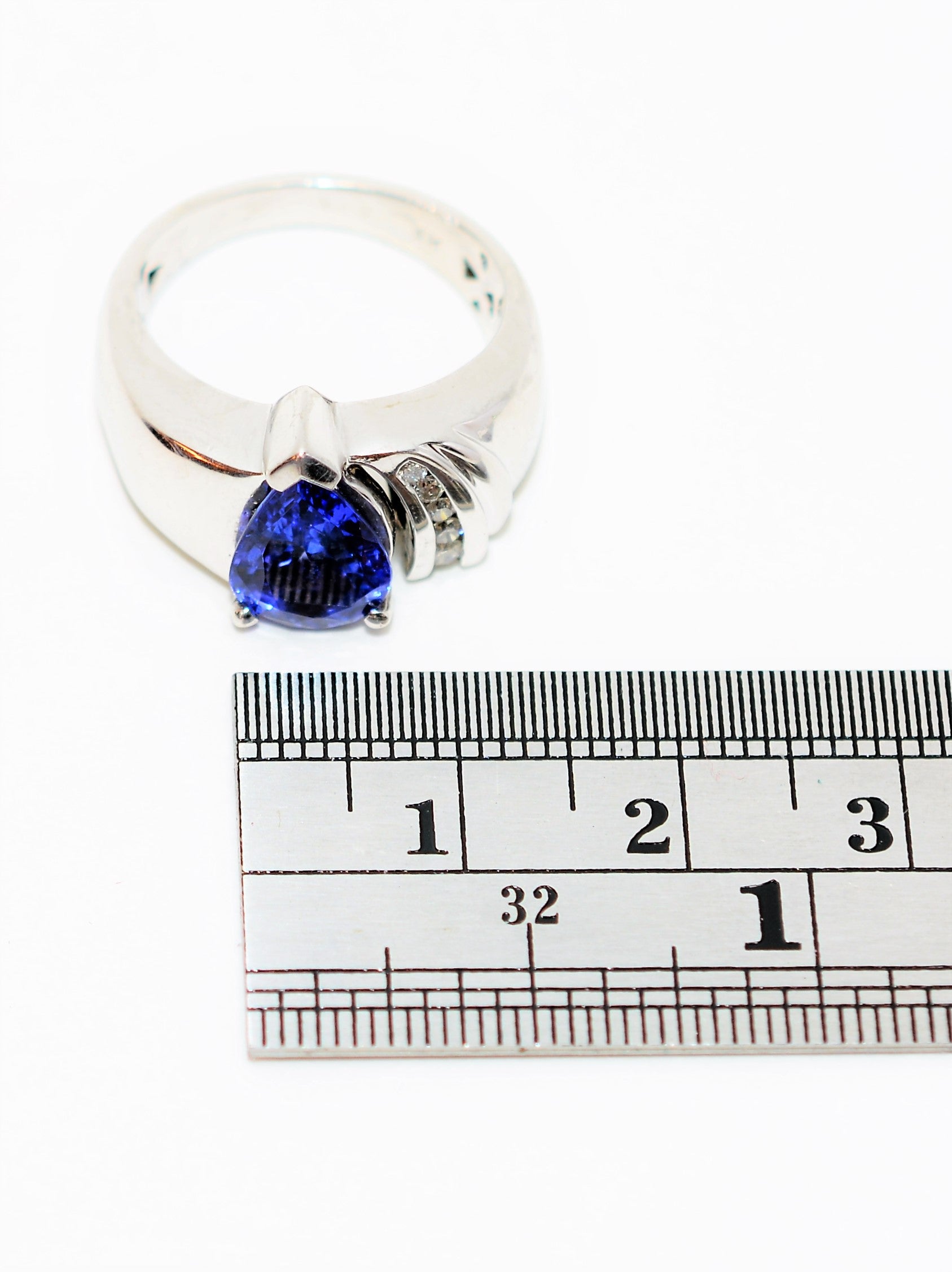 Natural D'Block Tanzanite & Diamond Ring 14K Solid White Gold 1.91tcw Bold Gemstone Pear Cut Fine Vintage Estate Jewelry