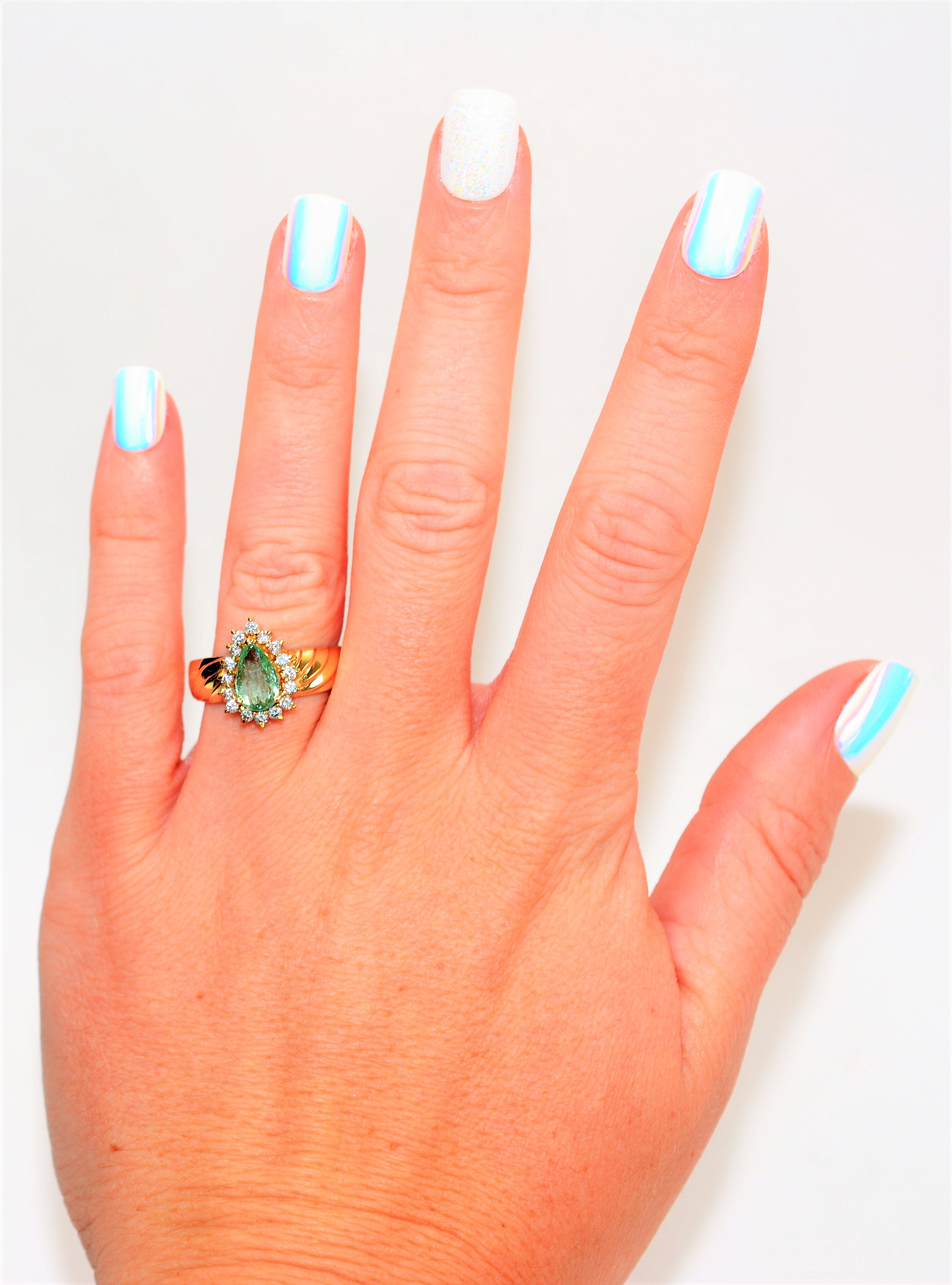 Natural Paraiba Tourmaline & Diamond Ring 18K Solid Gold 1.17tcw Gemstone Jewelry Women's Ring Diamond Halo Fine Jewellery Engagement Ring