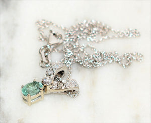 Natural Paraiba Tourmaline & Diamond Necklace 14K Solid White Gold .68tcw Gemstone Necklace Diamond Pendant Women's Necklace Estate Jewelry