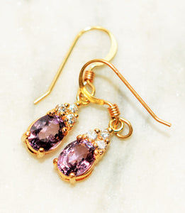 Natural Purple Spinel & Diamond Earrings 14K Solid Gold 2.39tcw Gemstone Earrings Dangle Earrings Drop Earrings Birthstone Earrings Statement