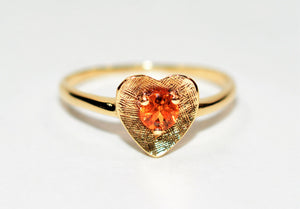 Natural Padparadscha Sapphire Ring 10K Solid Gold .30ct Solitaire Ring Heart Ring Gemstone Ring Promise Ring Love Ring Engagement Ring Fine